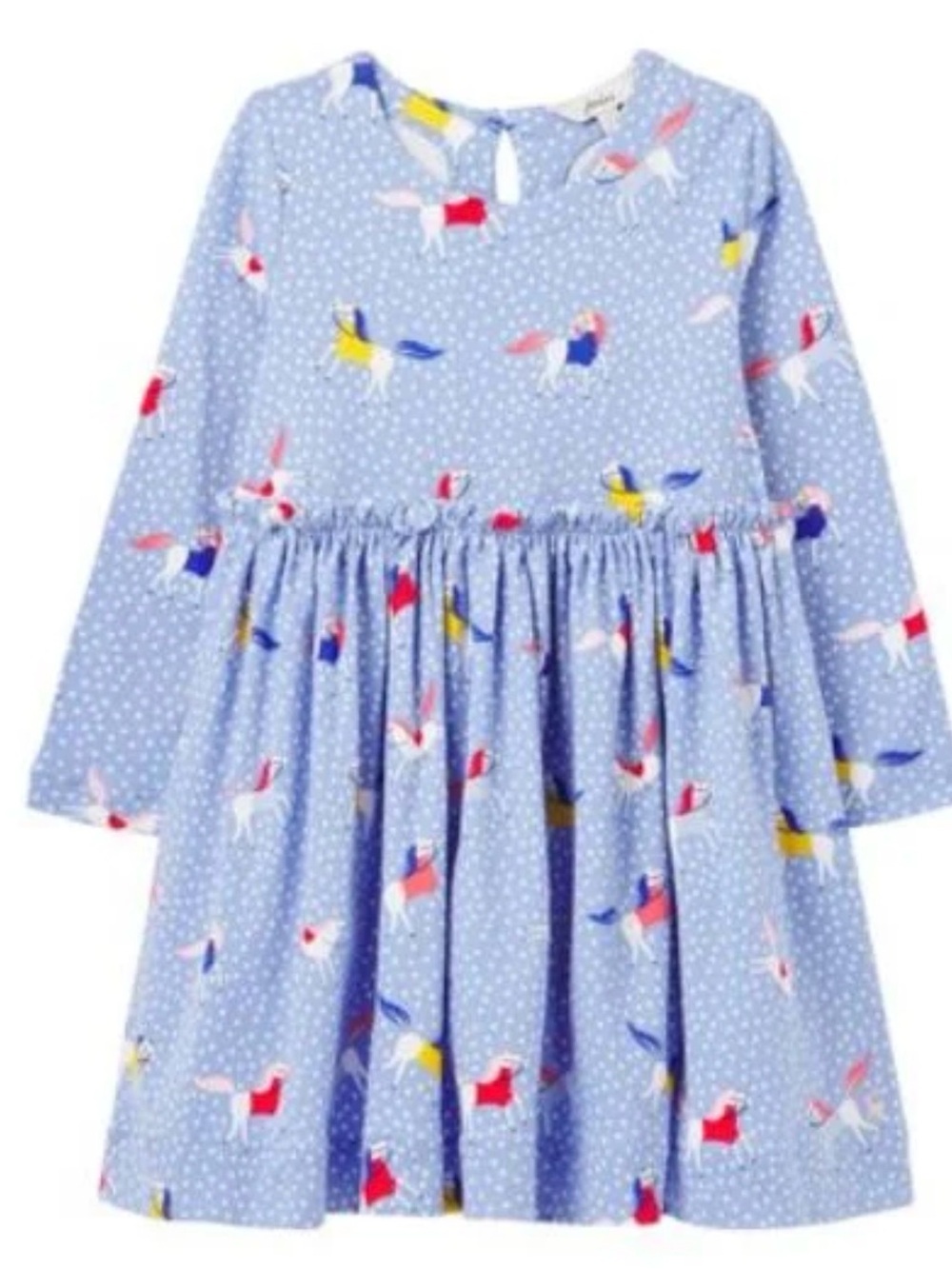 Joules Hampton Light Blue Unicorn Print Long Sleeve Dress
